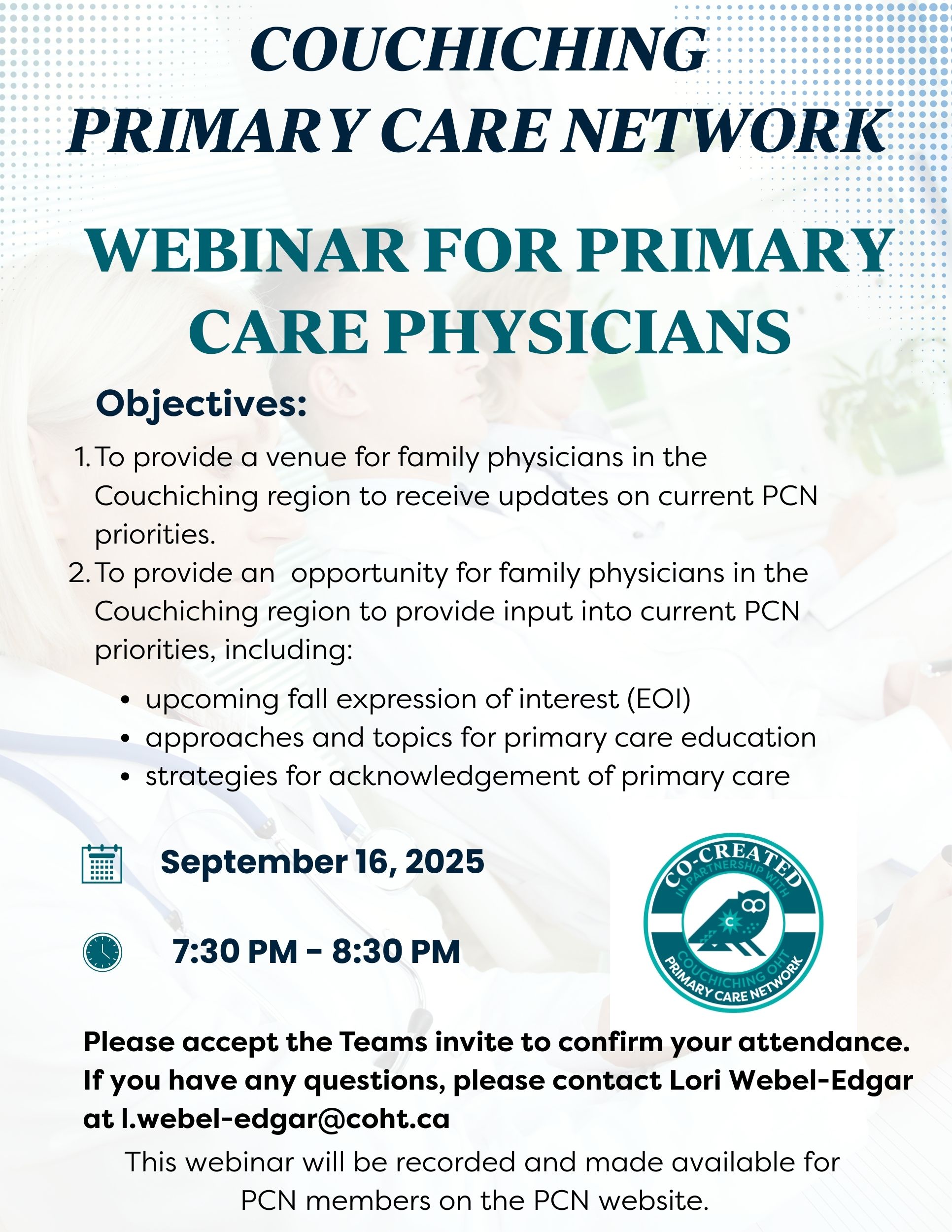 Couchiching Primary Care Network Webinar for Primary Care Physicians